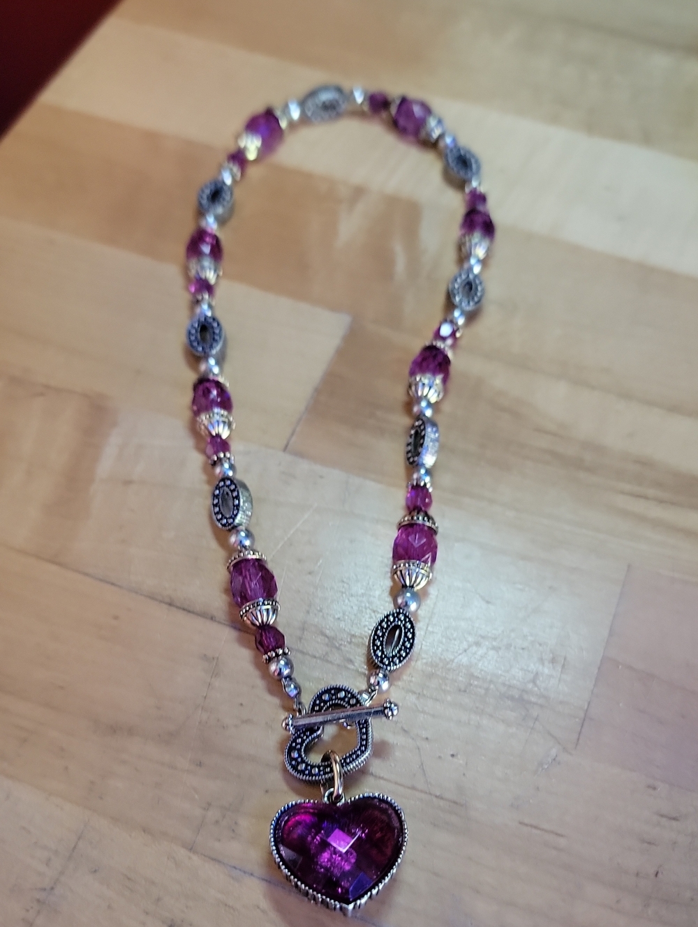 Purple Crystal Heart Pendant Necklace And Matching Bracelet - Women Jewelry